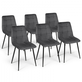 Lot de 6 chaises MILA en velours gris foncé pour salle à manger Lot de 6 chaises MILA en velours gris foncé pour salle à manger