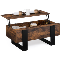 15011 - Tavolino industriale sollevabile in legno effetto invecchiato e nero Table basse plateau relevable PHOENIX bois effet vieilli et noir