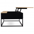 Table basse noire plateau relevable façon hêtre BOSTON design industriel