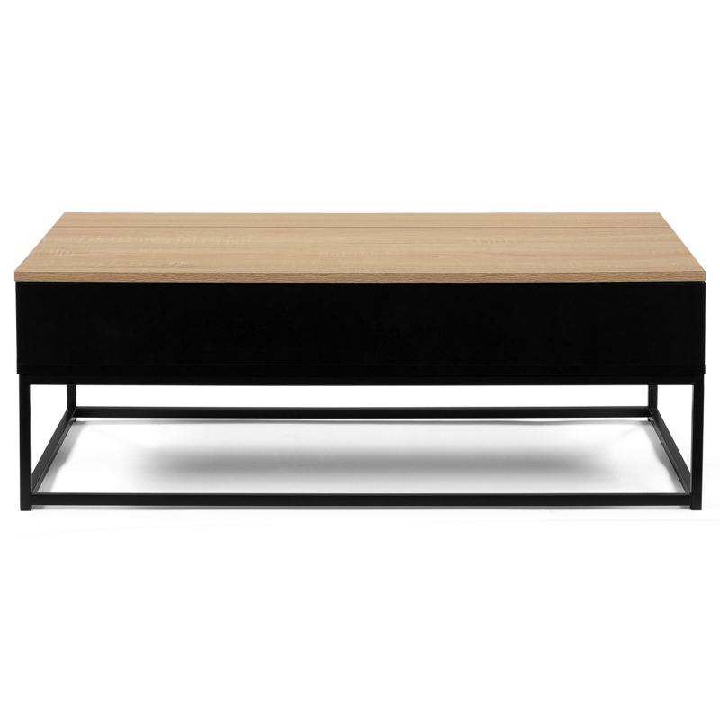 Table basse industrielle noire plateau relevable bois façon hêtre
