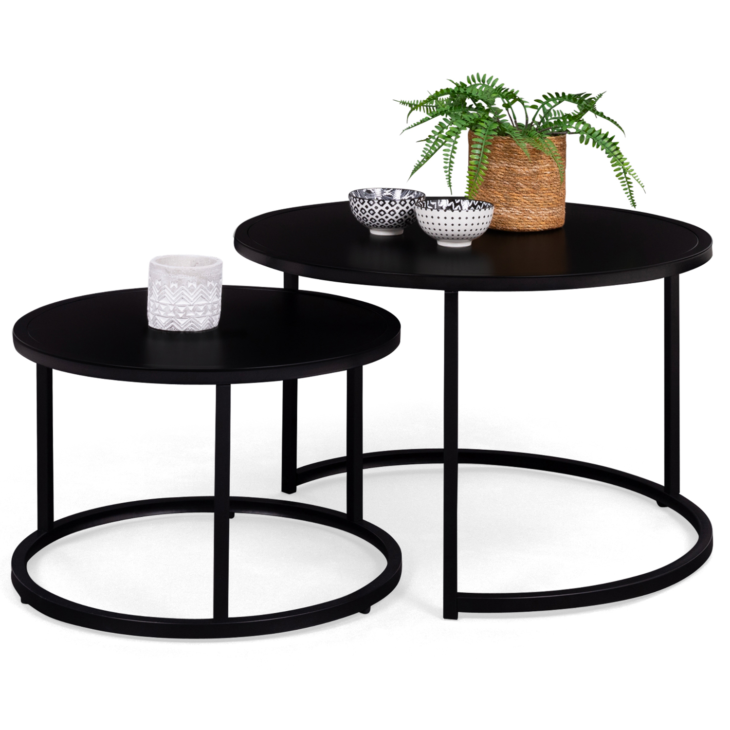 Lot de 2 tables gigognes rondes métal noir 54 cm et 70 cm