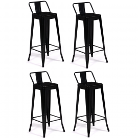 Lot de 4 tabourets de bar LENY métal noir mat et dossier aspect brut factory