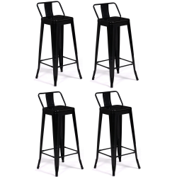 15054 - Sgabelli da bar in metallo nero con schienale Lot de 4 tabourets de bar LENY métal noir mat et dossier aspect brut factory