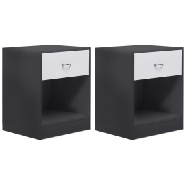 Lot de 2 tables de chevet OLGA bois gris et tiroir blanc Lot de 2 tables de chevet OLGA bois gris et tiroir blanc