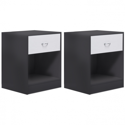 Lot de 2 tables de chevet OLGA bois gris et tiroir blanc