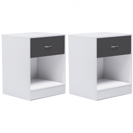 Lot de 2 tables de chevet OLGA bois blanc et tiroir gris Lot de 2 tables de chevet OLGA bois blanc et tiroir gris