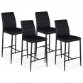 Lot de 4 tabourets ROMANE en PVC noir avec dossier H. assise 65 CM chaises de bar rembourrées