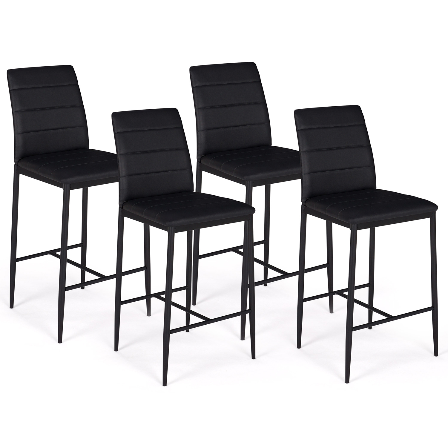 Lot de 4 tabourets de bar en PVC noir rembourrés