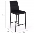 Lot de 4 tabourets ROMANE en PVC noir avec dossier H. assise 65 CM chaises de bar rembourrées