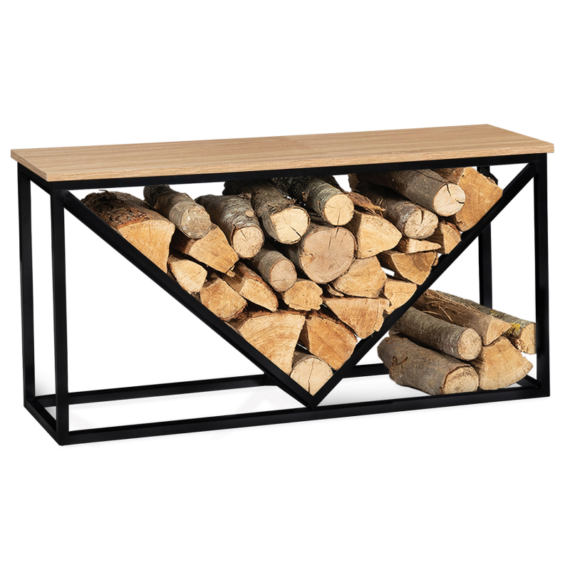 Range bûche horizontal en acier noir étagère bois 100x30x50cm