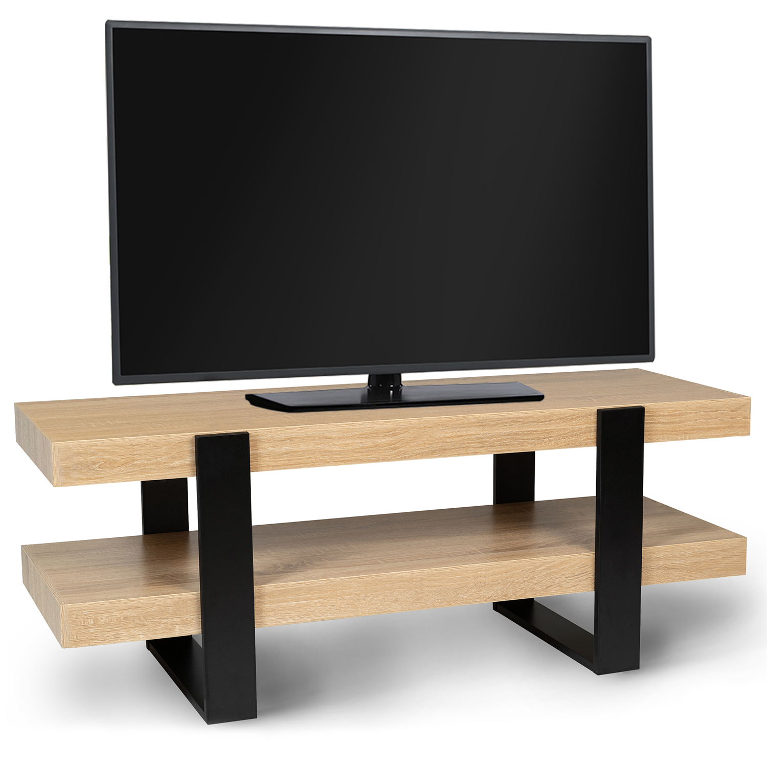 Meuble télé design noir et bois avec double plateau