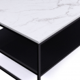 Table basse ALASKA double plateau effet marbre et bois noir pied métal
