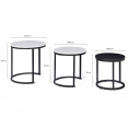 Lot de 3 tables basses gigognes ALASKA rondes 35/40/45 effet marbre et bois noir pied métal
