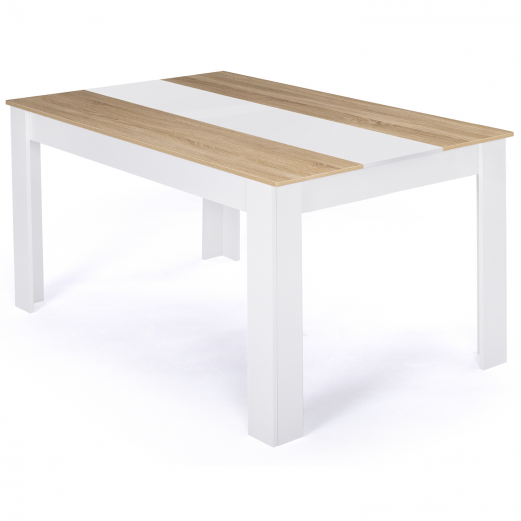 Table à manger GEORGIA 8 personnes blanche et imitation hêtre 160 x 90 cm