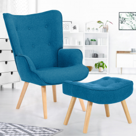 Fauteuil scandinave IVAR + repose pieds bleu canard