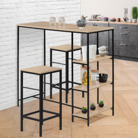 Ensemble table de bar 2 à 4 personnes et 2 tabourets de bar DETROIT design industriel Ensemble table de bar 2 à 4 personnes et 2 tabourets de bar DETROIT design industriel