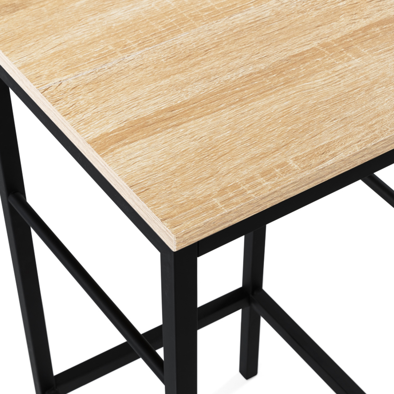 Îlot Central Cuisine 110 Cm - Bois Noir Et Hêtre - Avec Rangements Et Plan De Travail - Meuble Bar Multifonction