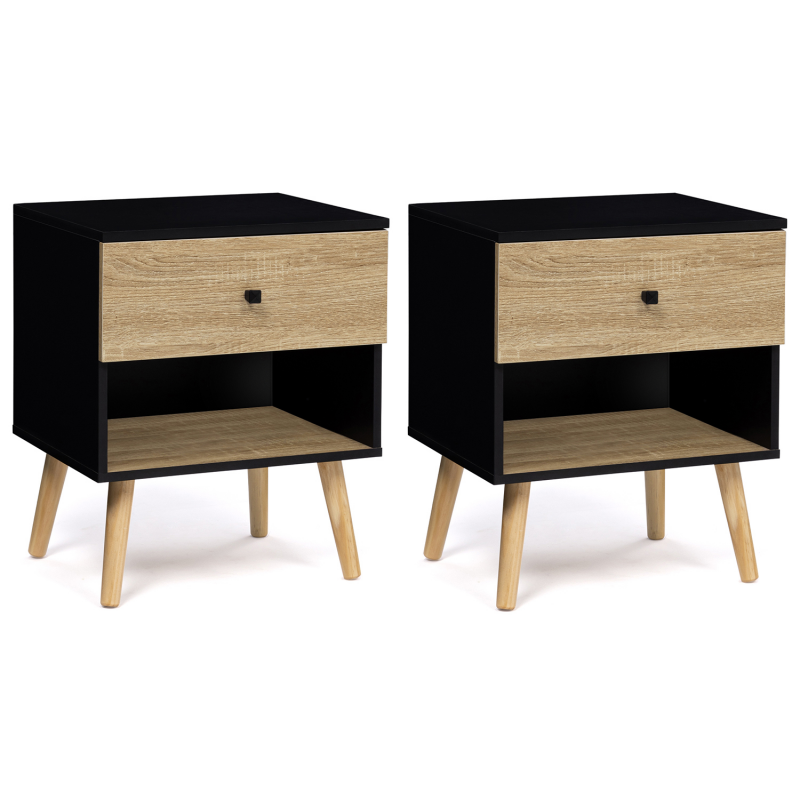 Tables de chevet scandinaves bois et noir 1 tiroir EMMIE ID Market