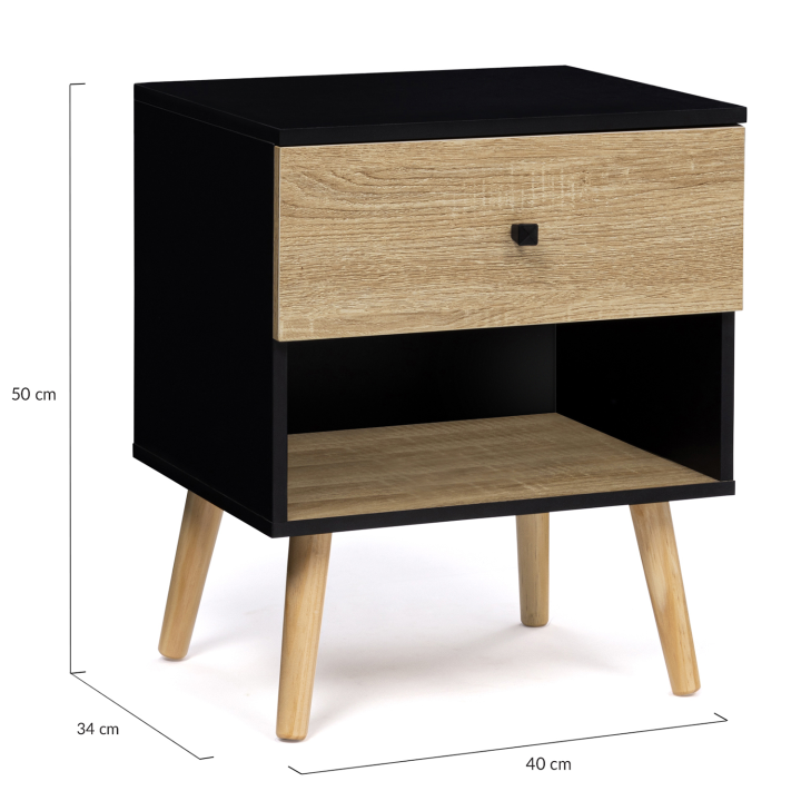 Lot de 2 tables de chevet EMMIE 1 tiroir scandinaves bois et noir Lot de 2 tables de chevet EMMIE 1 tiroir scandinaves bois et noir