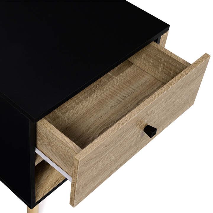 Lot de 2 tables de chevet EMMIE 1 tiroir scandinaves bois et noir Lot de 2 tables de chevet EMMIE 1 tiroir scandinaves bois et noir