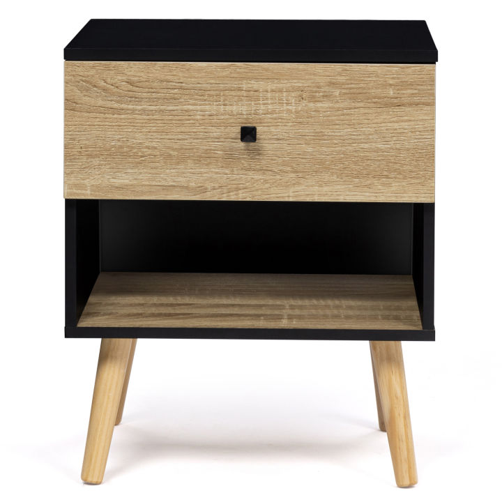 Lot de 2 tables de chevet EMMIE 1 tiroir scandinaves bois et noir Lot de 2 tables de chevet EMMIE 1 tiroir scandinaves bois et noir
