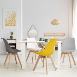 13500 - Sedie scandinave in 4 colori: grigio scuro, grigio chiaro, bianco e giallo Lot de 4 chaises scandinaves SARA mix color gris foncé, gris clair, blanc et jaune