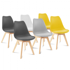 Lot de 6 chaises SARA mix color gris clair, blanc, gris foncé x2, jaune x2