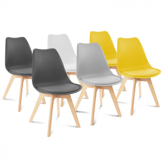 Lot de 6 chaises SARA mix color gris clair, blanc, gris foncé x2, jaune x2