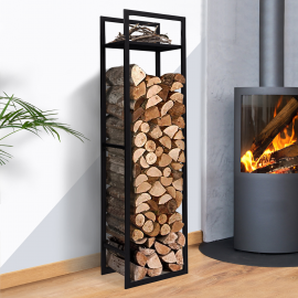 Range bûches vertical acier noir avec étagère H.170 CM pour cheminée