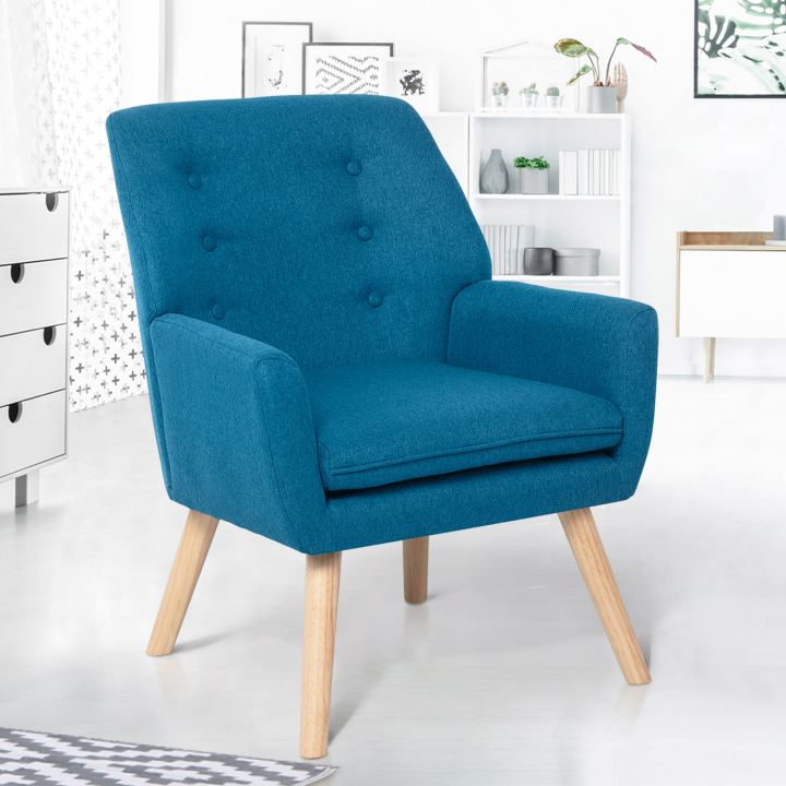 Fauteuil scandinave NAT en tissu bleu canard Fauteuil scandinave NAT en tissu bleu canard