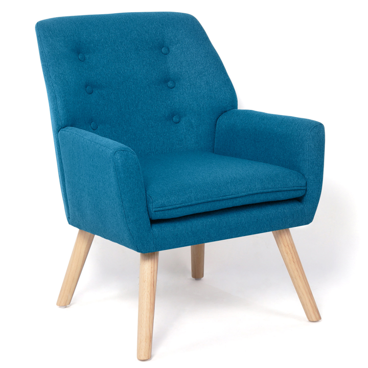 Fauteuil scandinave NAT en tissu bleu canard Fauteuil scandinave NAT en tissu bleu canard