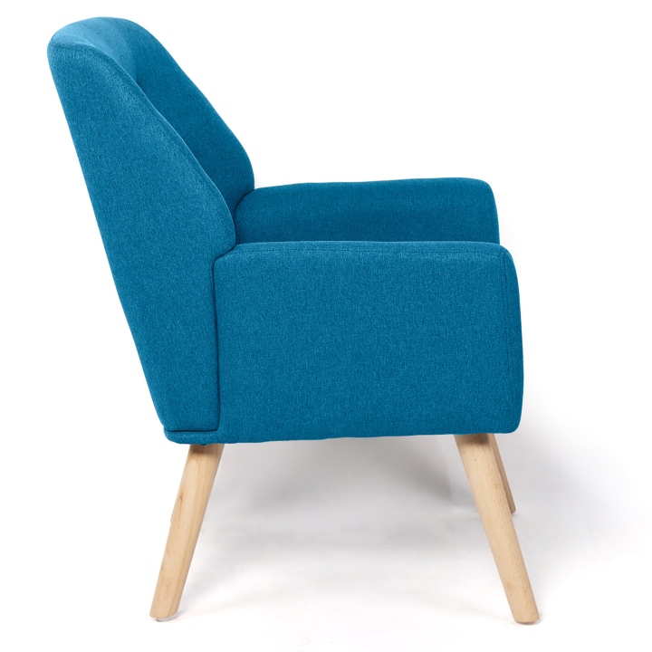 Fauteuil scandinave NAT en tissu bleu canard Fauteuil scandinave NAT en tissu bleu canard