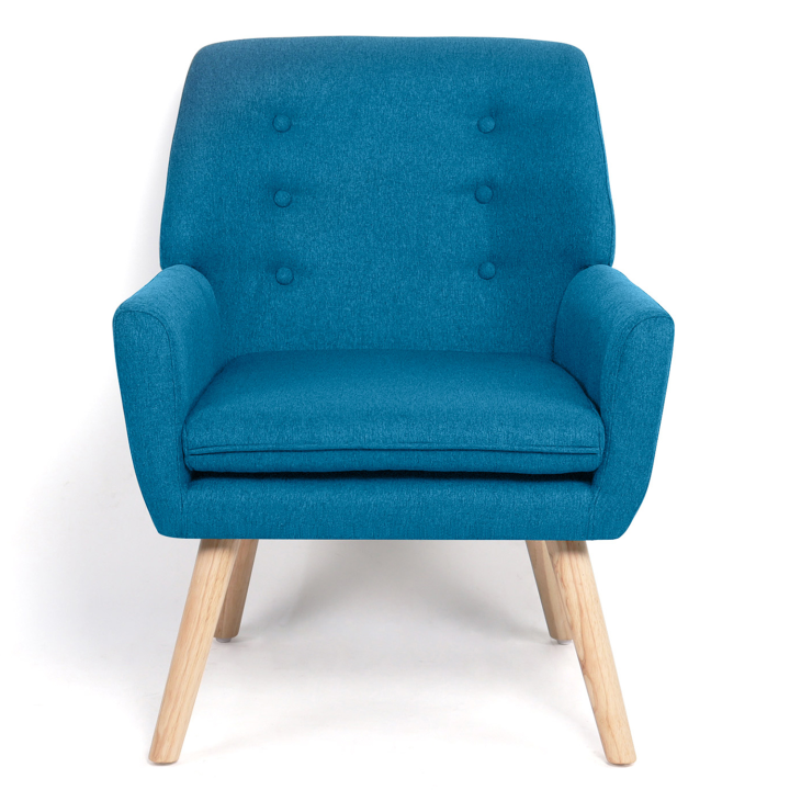 Fauteuil scandinave NAT en tissu bleu canard Fauteuil scandinave NAT en tissu bleu canard