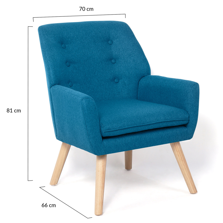 Fauteuil scandinave NAT en tissu bleu canard Fauteuil scandinave NAT en tissu bleu canard