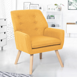 14333 - Poltrona scandinava in tessuto giallo senape Fauteuil scandinave NAT en tissu jaune moutarde