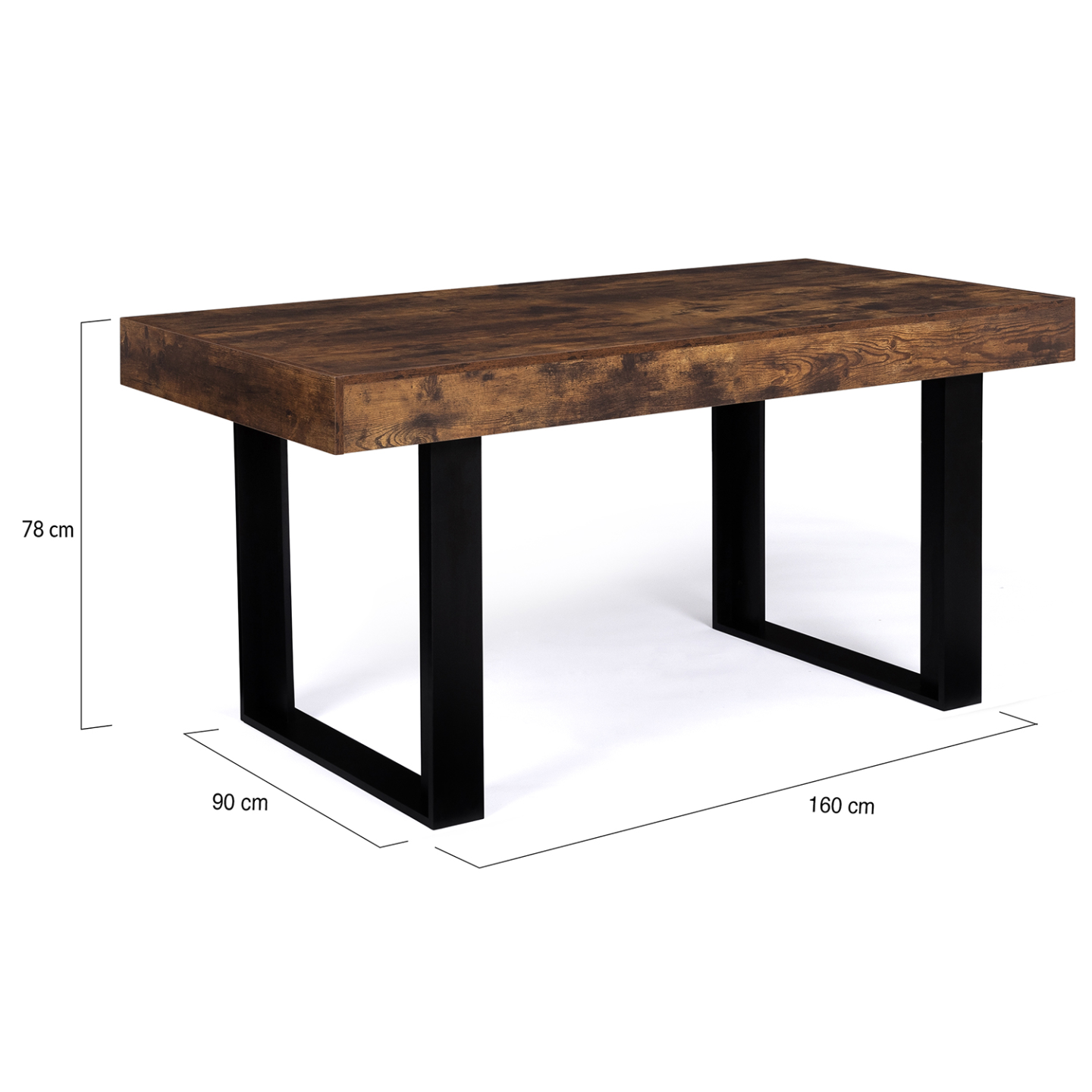 Table à Manger Phoenix 160cm - 6 Personnes - Bois Vieilli Et Noir - Style Industriel
