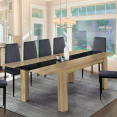 Table à manger extensible GEORGIA 6-10 personnes imitation hêtre et noire 140-220 x 90 cm