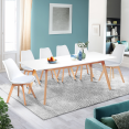 Ensemble table à manger extensible INGA 160-200 cm et 6 chaises SARA blanches design scandinave