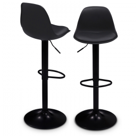 Lot de 2 tabourets de bar KARL design noir pied noir