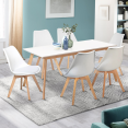 Ensemble table à manger extensible INGA 160-200 cm et 6 chaises SARA blanches design scandinave