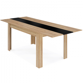 Table à manger extensible GEORGIA 6-10 personnes imitation hêtre et noire 140-220 x 90 cm