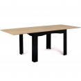 Table à manger extensible DONA 6-10 personnes noir plateau façon hêtre 110-220 cm