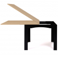 Table à manger extensible DONA 6-10 personnes noir plateau façon hêtre 110-220 cm
