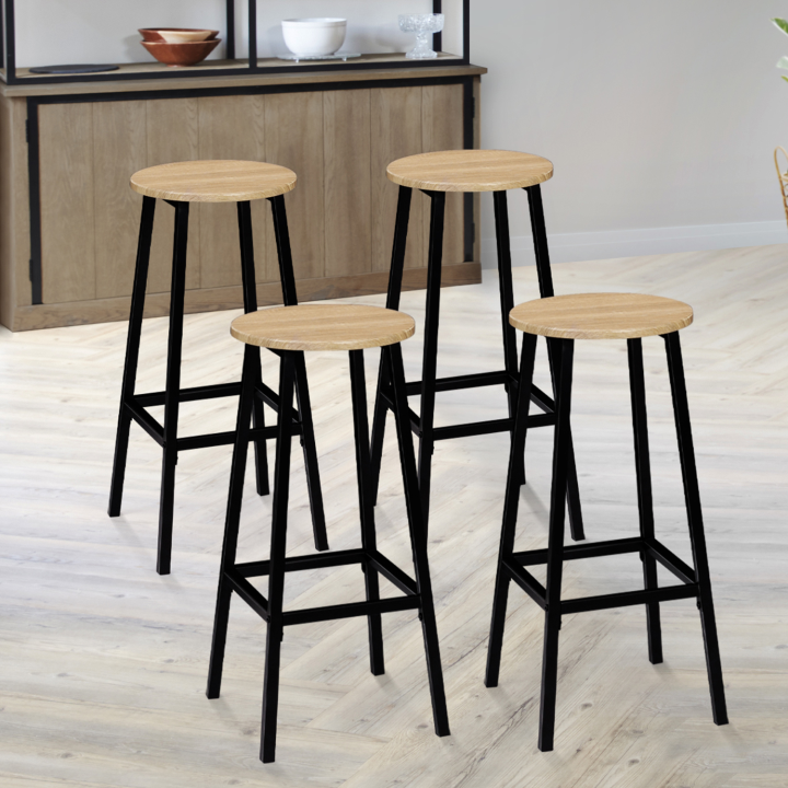 Lot de 4 tabourets de bar DETROIT assise ronde design industriel