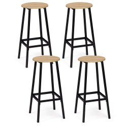 15055 - Sgabelli da bar rotondi in metallo e legno nero x4 Lot de 4 tabourets de bar DETROIT assise ronde design industriel