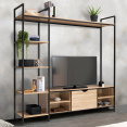 Ensemble meuble TV 170 cm DETROIT avec étagères design industriel