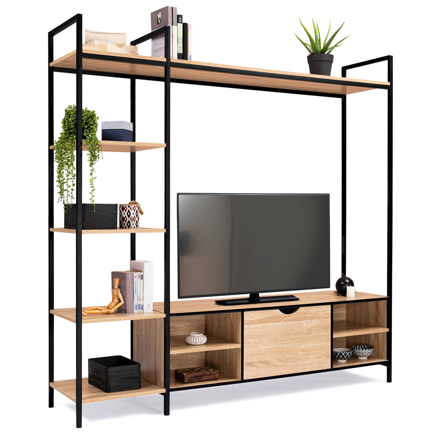 Ensemble meuble TV industriel avec étagères
