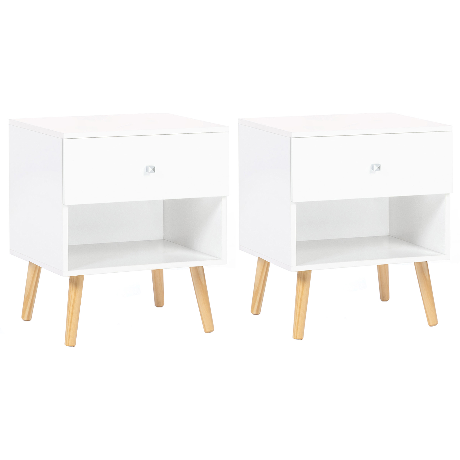Lot de 2 tables de chevet scandinaves bois blanc 1 tiroir
