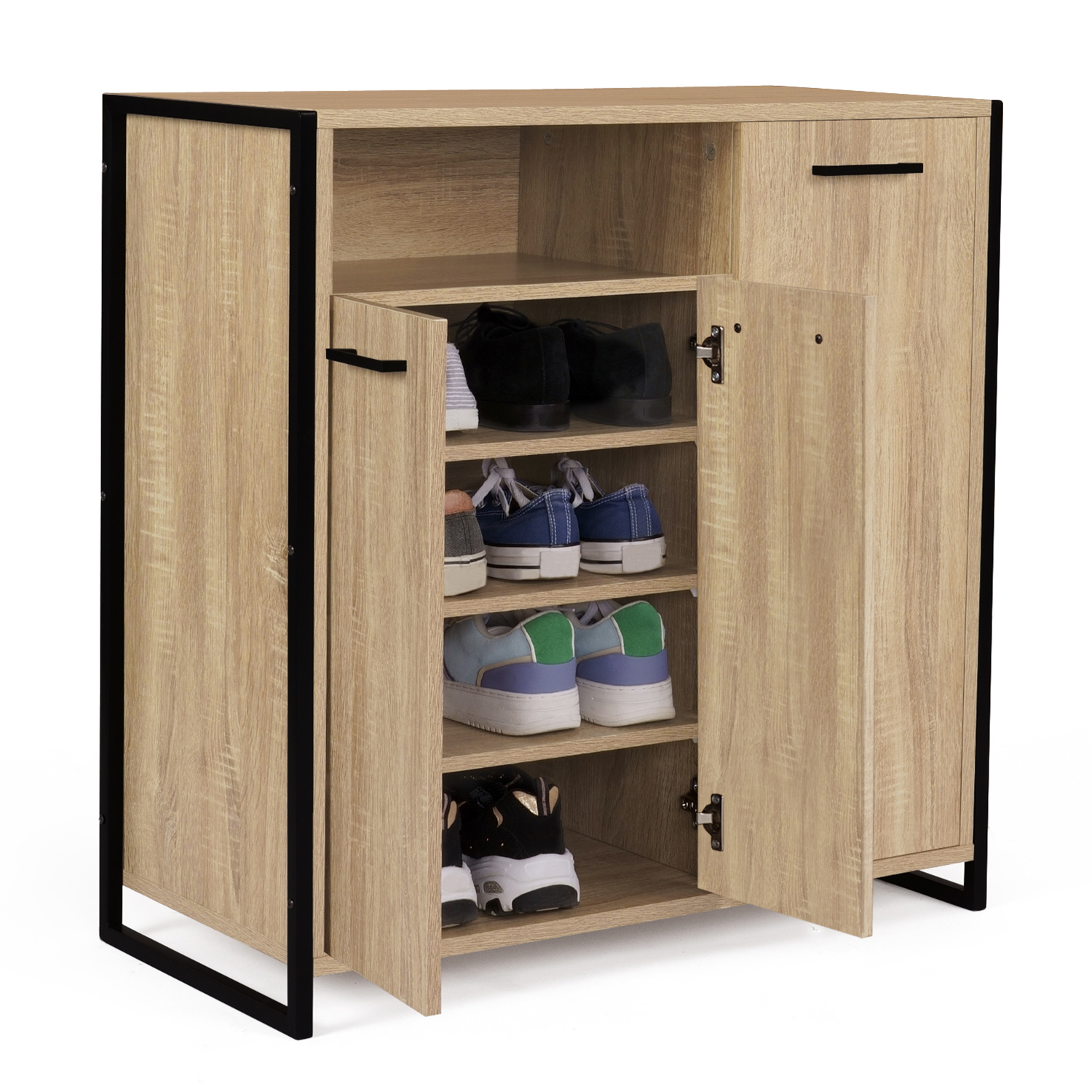 Armoire à chaussures avec portes et une niche bois et métal