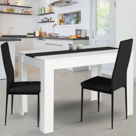 Table à manger ROZY 4 personnes blanche et noire 110 cm